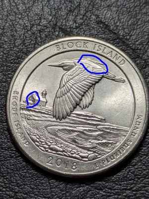2018-P 25c Atb Block Island Quarter Multiple Die Chip Error Die Break Error - Image 1 of 4