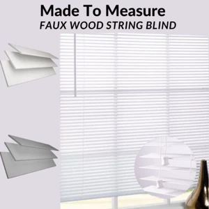 Made To Measure Faux Wood Blind String Venetian Blinds 50mm Slats White Grey - Picture 1 of 14