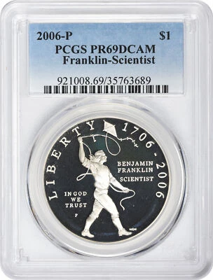 2006-P Franklin Scientist Silver Commemorative Dollar PR69DCAM PCGS Proof 69 DC - Image 1 of 2