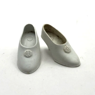Vinyl White High Heel Doll Shoes Made In USA 50's Marked 15 VGUC 1.75” - Image 1 of 4
