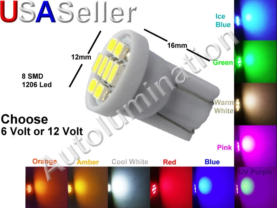 AUTOLUMINATION T10 194 168 1206 SMD LED Speedometer License Marker Purple UV Orange 6 12 Volt