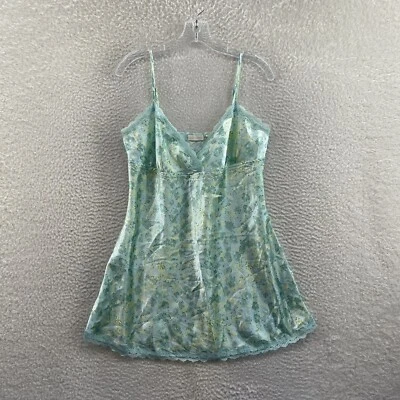 Y2K Vintage Slip Dress Medium Large Mint Blue Floral Satin Lace Fairy Coquette - Image 1 of 4