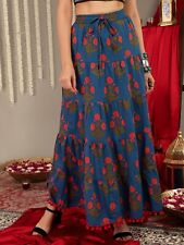 Waisted Maxi Skirt Women's Long Cotton Summer Ruffle Elastic Flared Indian Dress
