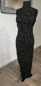 Merona Women Sleeveless Maxi Sz 10 Black Tan Polyester flower vines Long Casual - Picture 1 of 7