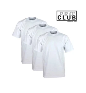 Large White Pro Club Men's Heavyweight Short Sleeve Crew Neck T-Shirt (3 Pack) - Picture 1 of 4