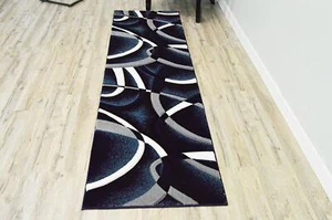 Premium Carved Modern Contemporary Abstract Rug 2305 Navy Blue 2'2''x7'4'' - Picture 1 of 9