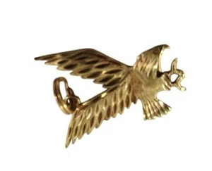 Vintage14K Gold Flying Eagle Pendant 1.75" x .75" Necklace Charm Freedom - Picture 1 of 7