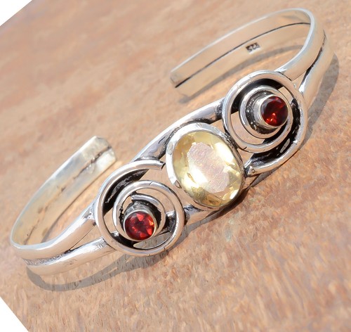 VALENTINO Bracciale stile delicato argento sterling 925 taglio topazio citrino e granato