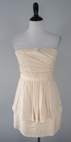 OFF WHITE J. nuovo Abito corto crew off bianco plissettato senza spalline a pois misto seta taglia 8