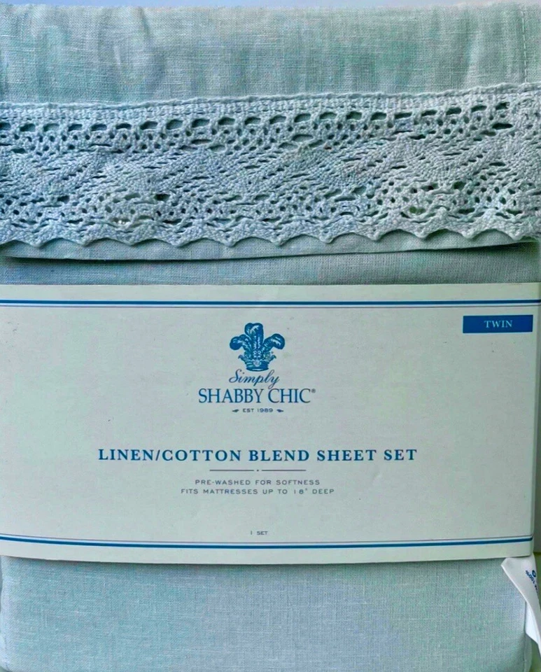 Conjunto de lençóis de linho Simply Shabby Chic duplo azul fantasma (azul pálido) Rachel Ashwell - Imagem 1 de 4