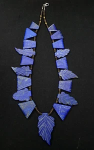 Ancient Vintage old lapis Lazuli carving Leaf Amulet necklace rare pendants - Picture 1 of 12