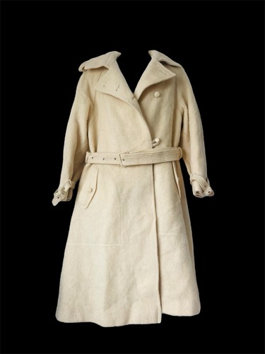 OFF WHITE Trench cappotto vintage militare pura nuova lana lungo bianco sporco cammello taglia 36” busto