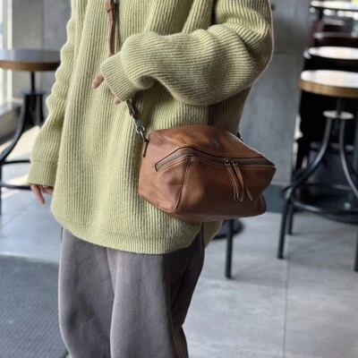 Bandolera de cuero Bolso de hombro retro de cuero con bolsillo con cremallera Foto 1 de 4