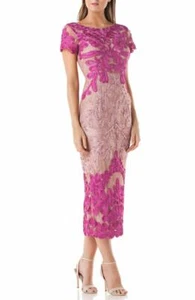JS COLLECTIONS SOUTACHE LACE MIDI TWO TONE PINKS DRESS sz 4 - Picture 1 of 2
