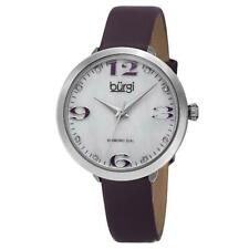 Women's Burgi BUR119PU Classic Diamond Markers MOP Purple Leather Strap Watch