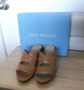  JACK ROGERS JACKIE MID WEDGE SLIDE - CARMEL - LEATHER - SIZE 9.5 - NEW IN BOX - Picture 1 of 6