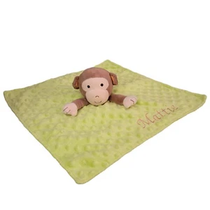 Okie Dokie Monkey Lovey Lime Green Rattle Minky Dot Satin Security Blanket READ - Picture 1 of 11