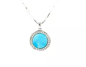Larimar Halskette 10 mm mit weißem Saphir Akzent 0,925 Sterlingsilber - Bild 1 von 5