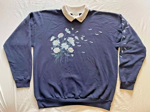 Vtg Top Stitch by Morning Sun ~Summer Crewneck Sweatshirt Blue ~Daisy Flower Bee - Picture 1 of 14