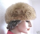 Buschige Pelzmütze Pelzkappe Echtpelz Pelzhut camel echt Vintage Nr.16