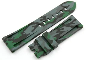 Green Military Camouflage Silicone Strap TPU Sizes 22-24mm Unisex Sport NEW - Picture 1 of 5