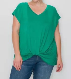 Coin 1804 Women's Green Twisted Front Short Sleeve V-Neck Top Plus Size 3X - Picture 1 of 4