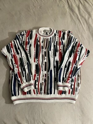 Vtg Cotton Traders Coogi Style 3D Knit Striped Thick Sweater XL Retro Y2K Cosby - Image 1 of 4