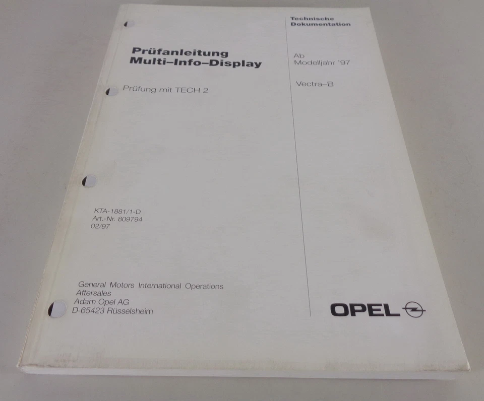 Manual de Taller Instrucciones Inspección Opel Vectra B Pantalla Del Modelo Año - Imagen 1 de 1