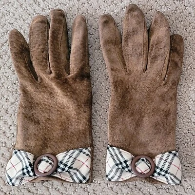 AUTÉNTICOS GUANTES DE GAMUZA BURBERRY VINTAGE NOVA CHECK USADOS MARRÓN MEDIANO Foto 1 de 4