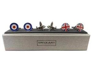 RAF Cufflinks - Roundel, Spitfire Plane, Union Jack Flag Mens Cuff Links Gift - Picture 1 of 3