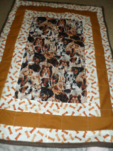 Boys* Quilt with doggies & their bones with snuggly fleece backing
