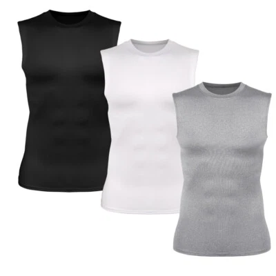 Camiseta sin mangas de compresión para hombre deporte correr baloncesto entrenamiento capa base Foto 1 de 4