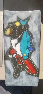 Keramik Wandplatte Ruscha Nr. 752 Fischer  27x14cm - Bild 1 von 4