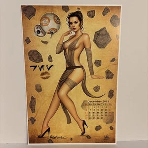Nathan Szerdy SIGNED Star Wars Rey Art Calendar Print Pin-Up BB-8 - Picture 1 of 3