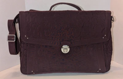 Vera Bradley Work Tote Laptop Bag Quilted Dark Plum Purple Pocket Messenger READ - Image 1 of 4