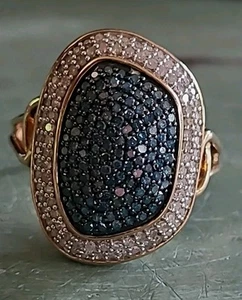 Michael Drechsler MDJ gold over 925 Sterling Blue White diamonds cocktail Sz 8 - Picture 1 of 12