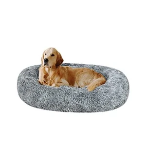 Oval Calming Donut Cuddler Dog Bed,Shag Faux Fur Cat Bed Washable Round - Picture 1 of 7