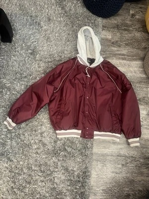 Vintage 80s 90s Redhead Varsity Bomber Jacket Hooded  XL Burgundy Gray - Image 1 of 4