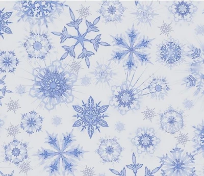 "Ice" Tossed Shimmery Snowflakes, Snowflake, Winter Fabric•Cott•*BTY*Wh/Blue•FAS - Image 1 of 4