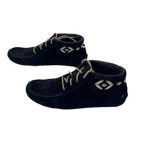UGG Australia Mujer Negro Gamuza Cuero Mocasín Con Cordones Botín Botín 8 Azteca - Imagen 1 de 17