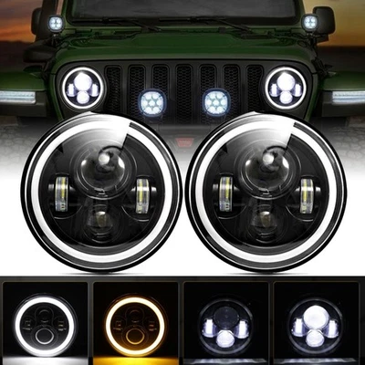 7" DOT LED Headlights Angle Eyes DRL Turn Light For Jeep Wrangler JK LJ TJ CJ - Image 1 of 4