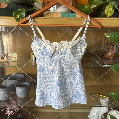 RARO Top Vintage Victoria’s Secret Chantal Thomass Toile Blanco y Azul Talla 34C Foto 1 de 4