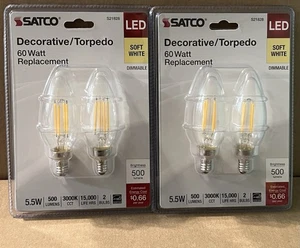 Satco S21828 LED Torpedo Light Bulb 5.5W=60W Soft White ( 4 Bulbs Total ) New - Picture 1 of 3