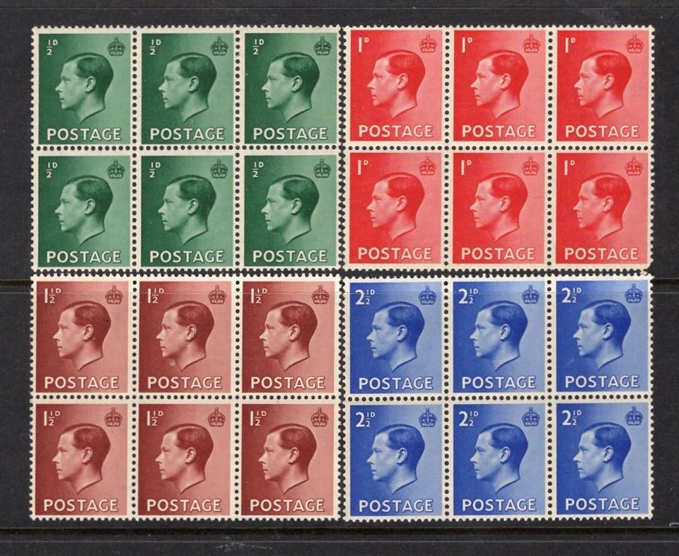 1936 1⁄2d-21⁄2d KEVIII UN-CROWNED KING НАБОР ИЗ ЧЕТЫРЕХ U/MINT БЛОКОВ ИЗ ШЕСТИ. SG 457-60 - Изображение 1 из 1