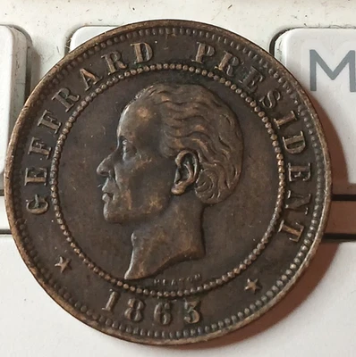 HAITI 🇭🇹 1863 20 CENTS 1ST REPUBLIC PRESIDENT GEFFRARD BRONZE - Image 1 of 2