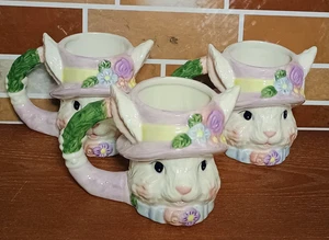 3 Avon Easter Bunny Rabbit Bonnet Mug Cup Handpainted Colorful 1999 Mugs Cups - Picture 1 of 6