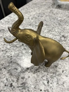 Vtg Brass Elephant Figure African Elephant Trunk Up Good Luck Large Statue Korea - Picture 1 of 6