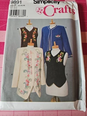 Simplicity Craft Pattern 9891 Jackets Vests Ribbon Embroidery Sizes 12 14 16 FF - Image 1 of 2