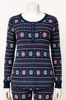 Nautica Fair Isle Thermal Pajama Set Long Sleeve & Pants Women’s Large - Image 1 of 4
