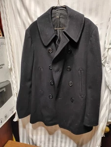 Vintage WW2 U.S. Navy Extra Thick 100% Wool Black Peacoat Naval Clothing Factory - Picture 1 of 3